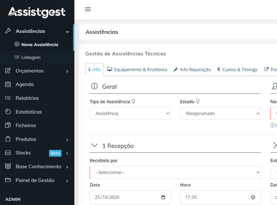 Cenário real de utilização do Assistgest em Assistências de Eletrodomésticos