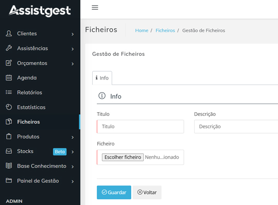 Módulo de ficheiros e anexos no Assistgest