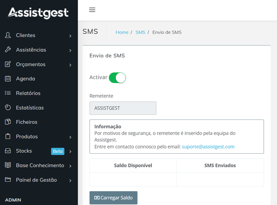 Módulo de SMS ao cliente no Assistgest