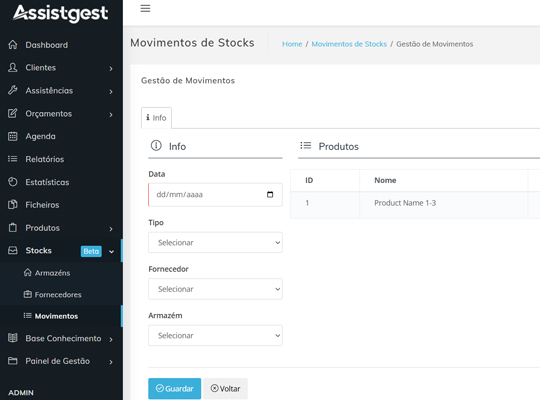 Módulo de gestão de stocks e armazéns no Assistgest