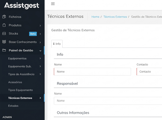 Gestão de técnicos externos no Assistgest
